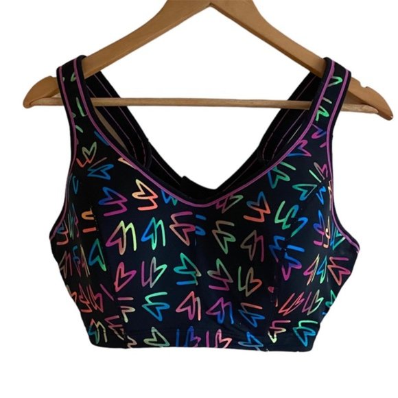 Cacique Other - Sport by Cacique 40DDD Black Multicolor Rainbow Neon Hearts Sports Bra 919